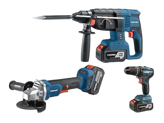 Proter PST 903 TRİO Akülü Kırıcı Delici Matkap + Avuç Taşlama + Darbeli Matkap 3 lü Set