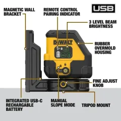 Dewalt DCLE14201GB Şarjlı Çapraz Çizgili Yeşil Lazer Usb Model