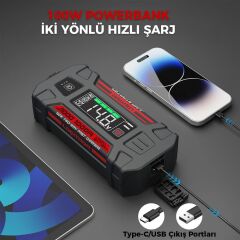 Lokithor J1000 Akıllı Akü Takviye + Powerbank + Led Lamba 12V 1000Amp LiFePO4