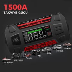 Lokithor J1500 Akıllı Akü Takviye + Powerbank + Led Lamba 12V 1500Amp LiFePO4