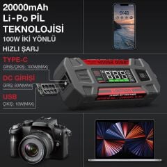 Lokithor J2500 Akıllı Akü Takviye + Powerbank + Led Lamba 12V 2500Amp LiFePO4