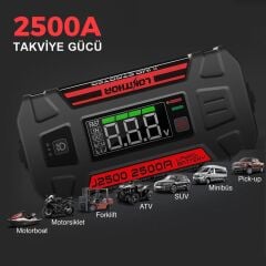 Lokithor J2500 Akıllı Akü Takviye + Powerbank + Led Lamba 12V 2500Amp LiFePO4