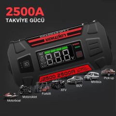 Lokithor J2500 Akıllı Akü Takviye + Powerbank + Led Lamba 12V 2500Amp LiFePO4