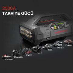 Lokithor JA2500 Akıllı Akü Takviye + Pompa + Powerbank + Led Lamba 12V 2500Amp LiFePO4