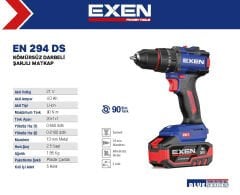 Exen EN 294 DS Akülü Darbeli Matkap Kömürsüz 90Nm 21v 4Ah