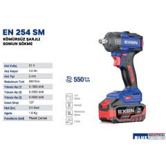 Exen EN 254 SM Akülü Darbeli Somun Sıkma 550 Nm 4.0 Ah