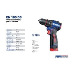 Exen En 160 Ds Kömürsüz Darbeli Şarjlı Matkap 16v 2Ah