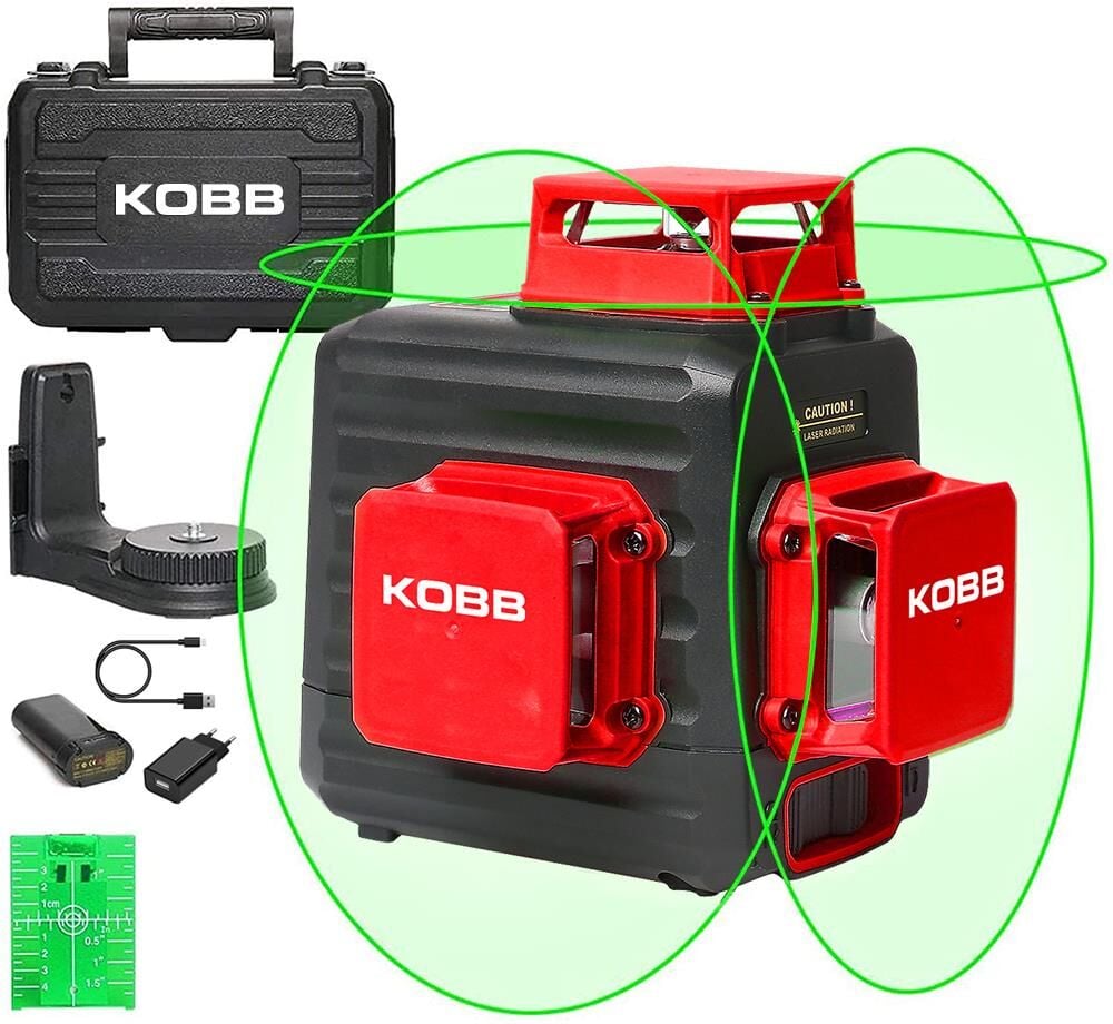 KOBB KBL34G Otomatik Hizalamalı Yeşil Çapraz Çizgi Lazer Distomat 40 Metre Profesyonel Li-ion Şarjlı 3X360⁰