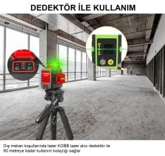 KOBB KBL34G Otomatik Hizalamalı Yeşil Çapraz Çizgi Lazer Distomat 40 Metre Profesyonel Li-ion Şarjlı 3X360⁰