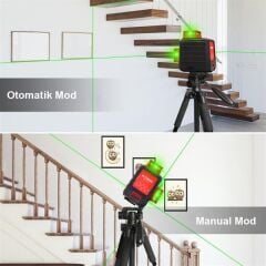 KOBB KBL34G Yeşil Çapraz Çizgi Lazer Distomat Şarjlı 3X360⁰ 40 Metre