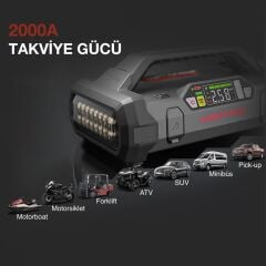LOKITHOR JA301 Akıllı Akü Takviye + Pompa + Powerbank + Led Lamba 12V 2000Amp Li-Polimer
