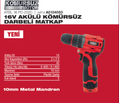 Attlas ATBL 16 PD-202C Köürsüz Darbeli Matkap 16V Çift Akülü
